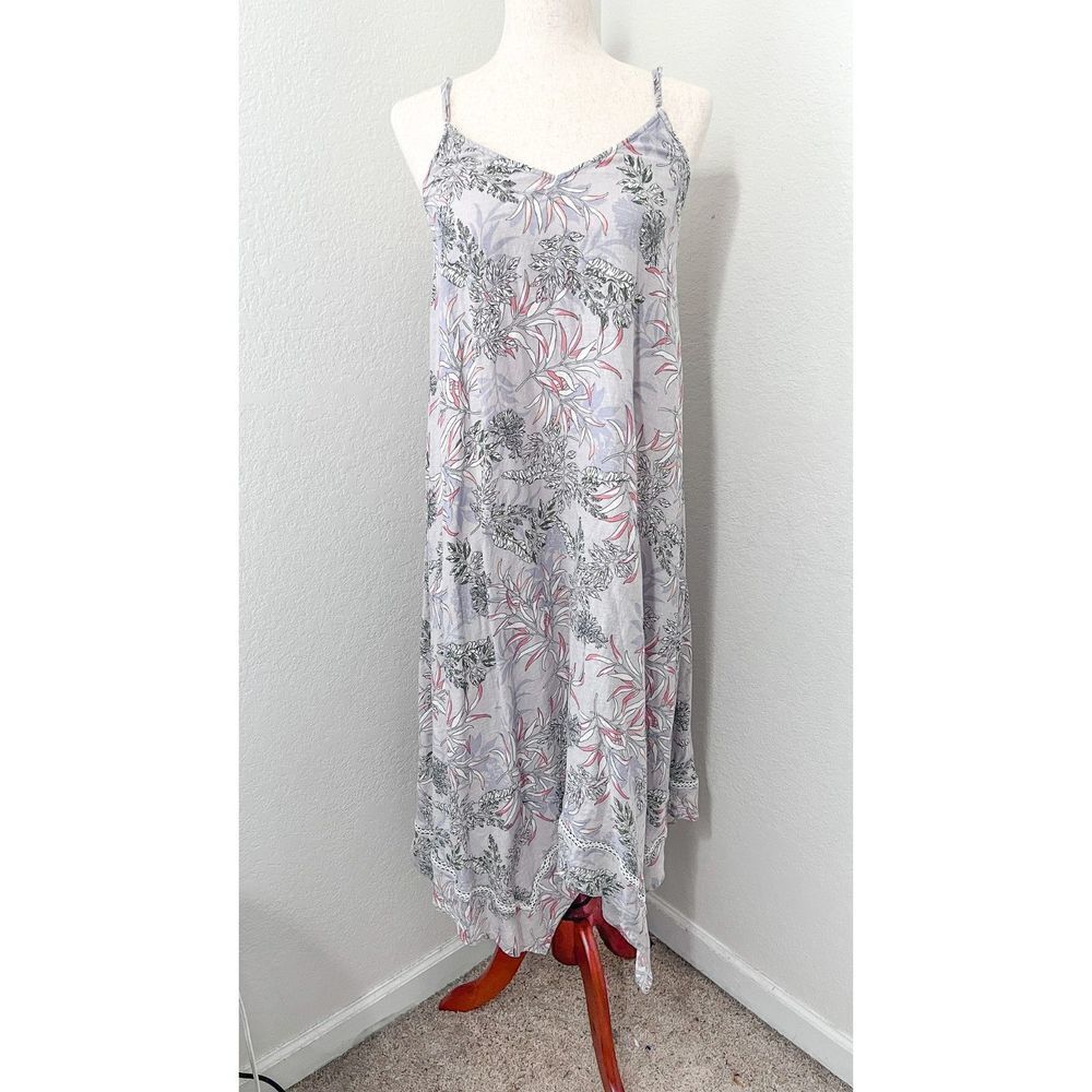 Cynthia Rowley Linen Dress Women Size S Tropical Flowy Shift Midi Strappy